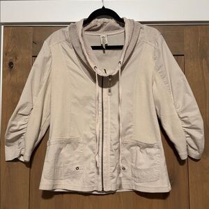 XCVI Cowl Neck Full Zip Mesh Jacket Womens M Mixed Media Cream Fisherman Utility